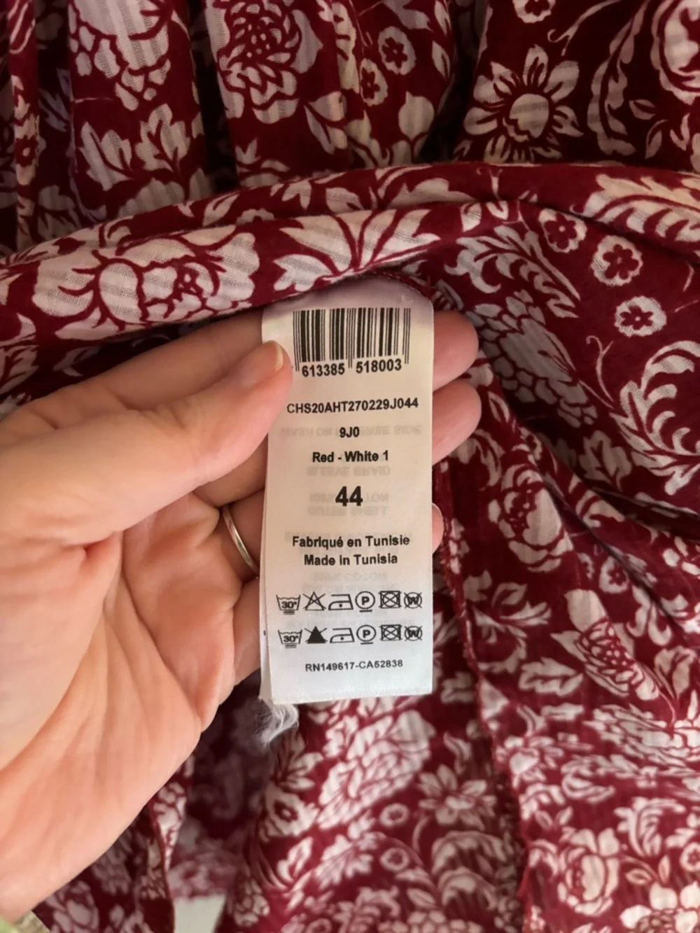 See by Chloe Floral Red White Printed V-Neck Tie Ruffle Blouse 44/12 - Picture 4 of 8